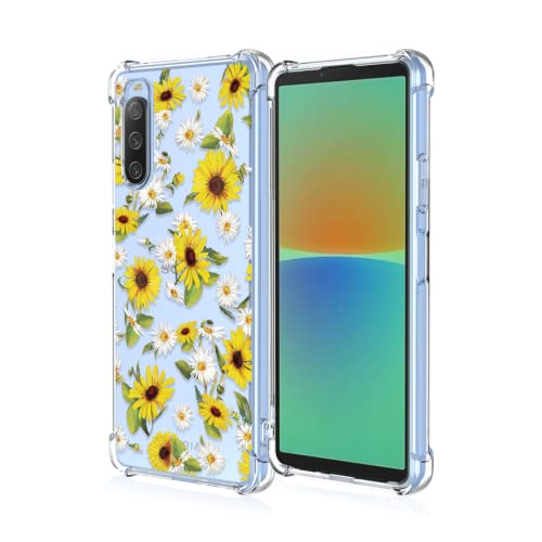 HONLEN Hülle für Smartphone, Compatible with Sony Xperia 10 IV Case, (6" Inches) Transparent Farbverlauf Design TPU Silicone Handyhülle, Verstärkung mit Vier Ecken Cover - Sonnenblume von HONLEN