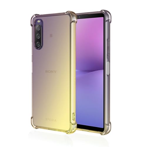 HONLEN Hülle für Smartphone, Compatible with Sony Xperia 10 V Case, (6.1" Inches) Transparent Farbverlauf Design TPU Silicone Handyhülle, Verstärkung mit Vier Ecken Cover Schwarzes Gold von HONLEN