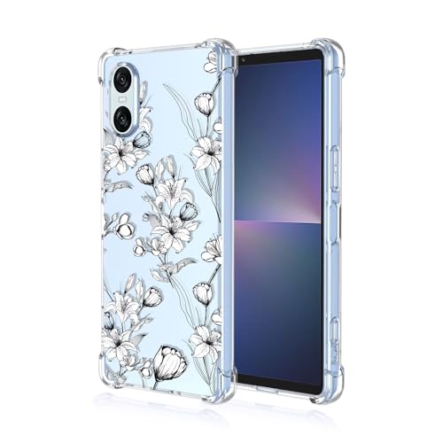 HONLEN Hülle für Smartphone, Compatible with Sony Xperia 10 VI (Sixth Generation) Case, (6.1"Inches) Transparent Farbverlauf Design TPU Silicone Handyhülle, Verstärkung mit Vier Ecken Cover - Blumen 8 von HONLEN