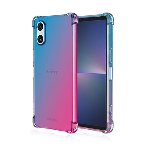 HONLEN Hülle für Smartphone, Compatible with Sony Xperia 10 VI (Sixth Generation) Case, (6.1"Inches) Transparent Farbverlauf Design TPU Silicone Handyhülle, Verstärkung mit Vier Ecken Cover Blau Rosa von HONLEN