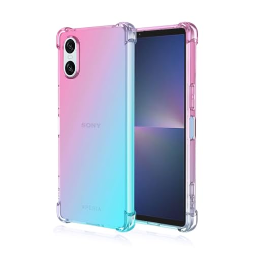 HONLEN Hülle für Smartphone, Compatible with Sony Xperia 10 VI (Sixth Generation) Case, (6.1"Inches) Transparent Farbverlauf Design TPU Silicone Handyhülle, Verstärkung mit Vier Ecken Cover Rosa Grün von HONLEN