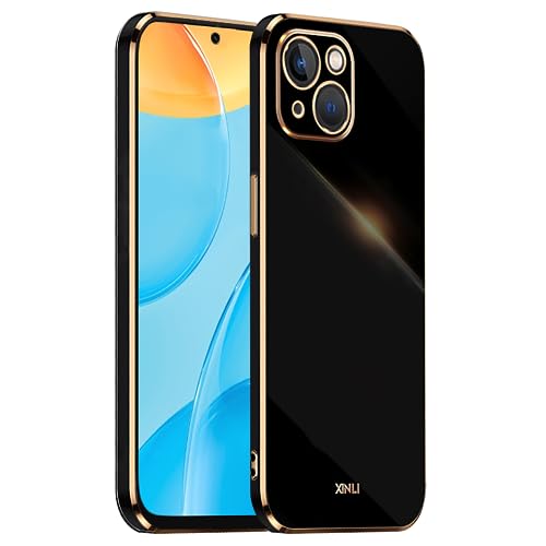 HONLEN Hülle für Smartphone, Compatible with iPhone 15 (6.1" Inches), Weiche Silikon-TPU-Hülle, Galvanisiertes Rahmendesign - Schwarz von HONLEN