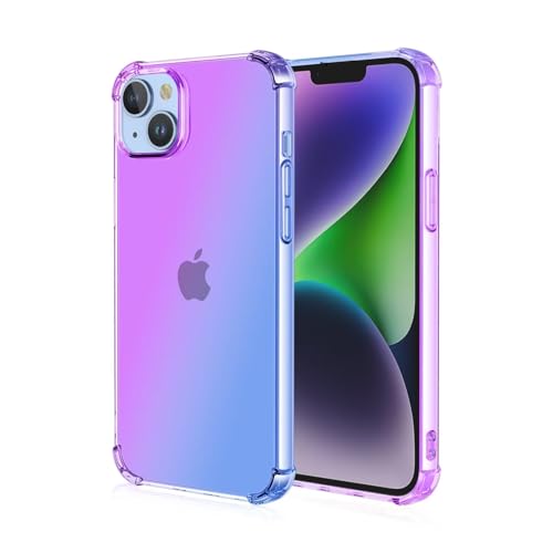HONLEN Hülle für Smartphone, Compatible with iPhone 15 Case, (6.1" Inches) Transparent Farbverlauf Design TPU Silicone Handyhülle, Verstärkung mit Vier Ecken Cover Blau Lila von HONLEN