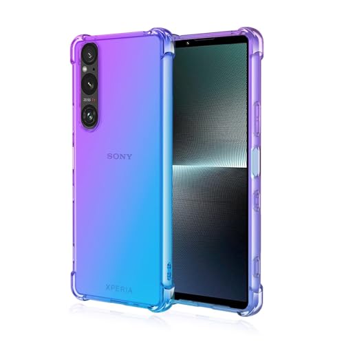 HONLEN Hülle für Smartphone, Compatible with Sony Xperia 1 V Case, (6.5" Inches) Transparent Farbverlauf Design TPU Silicone Handyhülle, Verstärkung mit Vier Ecken Cover Blau Lila von HONLEN