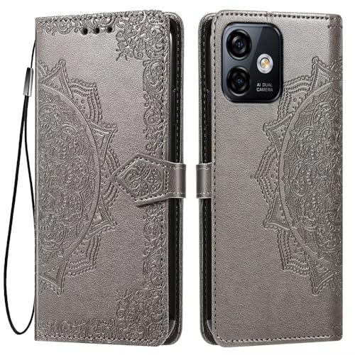 HONLEN Hülle für Smartphone, Compatible with UleFone Note 16 Pro Handyhülle, (6.52" Inches) Premium PU Leder Wallet Magnetverschluss Flip Case mit 3 Kartenfach,Mandala Muster Case Grau von HONLEN