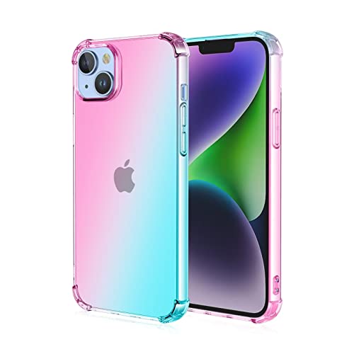 HONLEN Hülle für iPhone 14 Plus Case, 6.7" Inches Transparent Farbverlauf Design TPU Silicone Handyhülle, Verstärkung mit Vier Ecken Cover Rosa Grün HONLEN Hülle für iPhone 14 Plus Case, 6.7" Inches Transparent Farbverlauf Design TPU Silicone Handyhülle, Verstärkung mit Vier Ecken Cover Rosa Grün von HONLEN