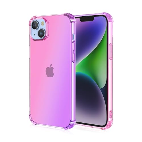 HONLEN Hülle für Smartphone, Compatible with iPhone 15 Case, (6.1" Inches) Transparent Farbverlauf Design TPU Silicone Handyhülle, Verstärkung mit Vier Ecken Cover Pink Lila von HONLEN