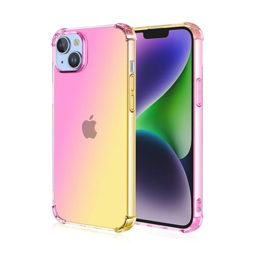 HONLEN Hülle für Smartphone, Compatible with iPhone 15 Case, (6.1" Inches) Transparent Farbverlauf Design TPU Silicone Handyhülle, Verstärkung mit Vier Ecken Cover Rosa Gold von HONLEN