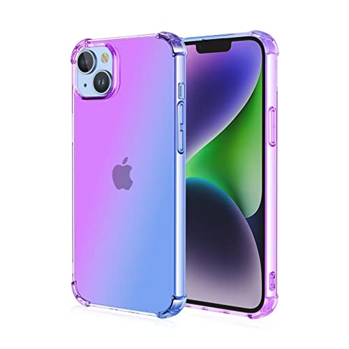 HONLEN Hülle für iPhone 15 Plus Case, (6.7" Inches) Transparent Farbverlauf Design TPU Silicone Handyhülle, Verstärkung mit Vier Ecken Cover Blau Lila von HONLEN