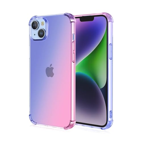 HONLEN Hülle für Smartphone, Compatible with iPhone 15 Plus Case, (6.7" Inches) Transparent Farbverlauf Design TPU Silicone Handyhülle, Verstärkung mit Vier Ecken Cover Blau Rosa von HONLEN