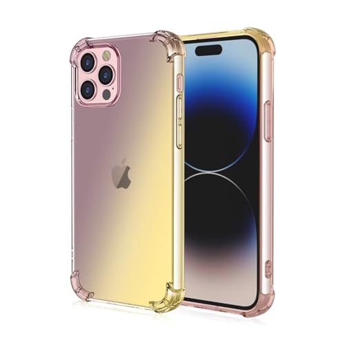HONLEN Hülle für Smartphone, Compatible with iPhone 15 Pro Case, (6.1" Inches) Transparent Farbverlauf Design TPU Silicone Handyhülle, Verstärkung mit Vier Ecken Cover Schwarzes Gold von HONLEN