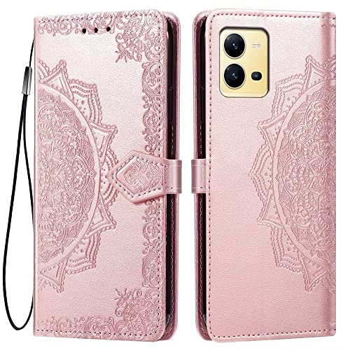 HONLEN Hülle für vivo X80 Lite Handyhülle, Premium PU Leder Wallet Magnetverschluss Flip Case mit Mandala Muster, 3 Kartenfach, Stand Fallschutz Schutz Cover von HONLEN