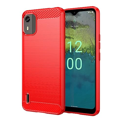 HONLEN TPU Silicone Hülle für Nokia C12 6.3", Fasergebürstetes Muster, rutschfeste Case - Rot von HONLEN