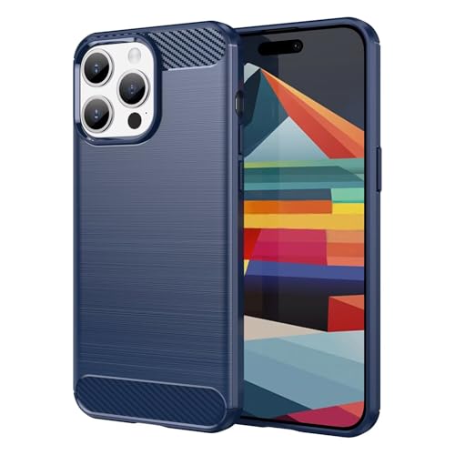 HONLEN TPU Silicone Hülle für Smartphone, Compatible with iPhone 15 Pro Max (6.7" Inches), Fasergebürstetes Muster, rutschfeste Case - Blau von HONLEN
