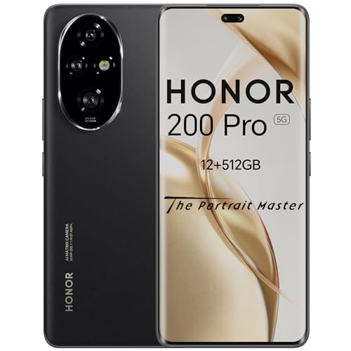 HONOR 200 Pro Smartphone 5G, Simlockfrei Android-Handy ohne Vertrag (512GB/12GB RAM, 5200 mAh, 6,78 Zoll AMOLED Display, 50-MP-Dreifach-Hauptkamera, Android 14, Dual SIM, NFC), Black von HONOR