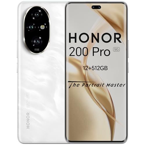 HONOR 200 Pro Smartphone 5G, Simlockfrei Android-Handy ohne Vertrag (512GB/12GB RAM, 5200 mAh, 6,78 Zoll AMOLED Display, 50-MP-Dreifach-Hauptkamera, Android 14, Dual SIM, NFC), Moonlight White von HONOR