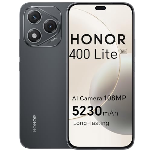 HONOR 400 Lite Smartphone 5G, 256GB/8GB RAM, Simlockfrei Android-Handy ohne Vertrag (108MP mit AI-Kamerataste, 6,7 Zoll Display, 5230mAh, Android 15, Dual SIM, NFC), Velvet Black von HONOR