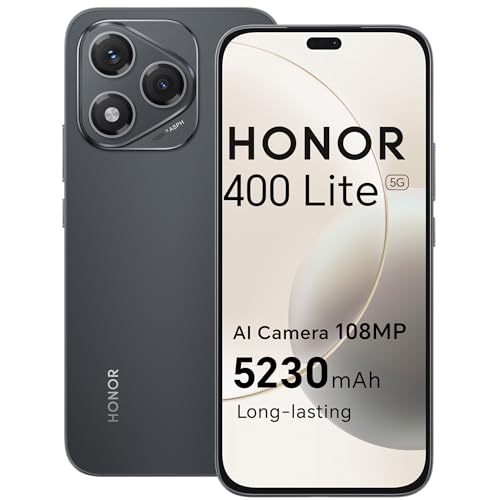 HONOR 400 Lite Smartphone 5G Dual SIM NFC, 256GB/8GB RAM, Simlockfrei Android-Handy ohne Vertrag (108MP mit AI-Kamerataste, 6,7 Zoll Display, 5230mAh, Android 15) Velvet Black von HONOR