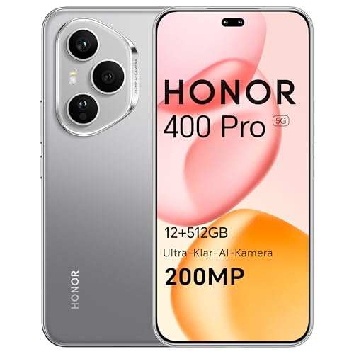 HONOR 400 Pro Smartphone 5G, 512GB/12GB RAM, Simlockfrei Android-Handy ohne Vertrag (6,7 Zoll Display, 200MP+50MP+12MP Dreifach-Rückkamera, Dual SIM, NFC, Android 15), Lunar Grey von HONOR