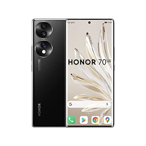 HONOR 70 Smartphone, Handy 5G, SIM frei entsperrt, 8 + 256 GB, 54 MP Dreifach-Rückkamera, 120 Hz 6,67 Zoll OLED gebogener Bildschirm, Android 12, 4800 mAh Mitternachtsschwarz von HONOR