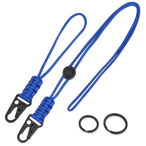 HONZUEN 2 Stück Paracord-Karabiner-Schlüsselanhänger Neck Lanyard Strip Kartenhalter Ausweis Clip keyholder Keyring Keycord Geeignet with für Schlüsselkarten ID Badge Holder Blau von HONZUEN