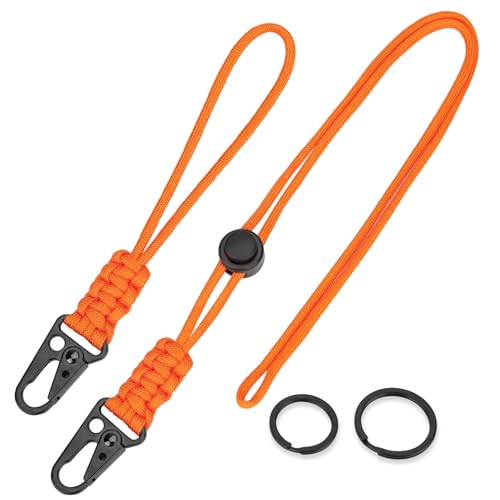 HONZUEN 2 Stück Paracord-Karabiner-Schlüsselanhänger Neck Lanyard Strip Kartenhalter Ausweis Clip keyholder Keyring Keycord Geeignet with für Schlüsselkarten ID Badge Holder Umhängeband Zugband Orange von HONZUEN
