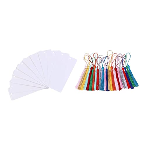 HOODANCOS 1 Satz Papierkartengeschenkschild Leere Lesezeichen Zum Dekorieren Buchmarker Aus Papier Leere Lesezeichen-tags Diy Lesezeichen Aus Papier Mit Quasten Weiß Zufällige Farbe 48 Stück von HOODANCOS