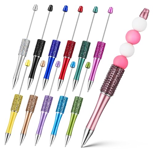 HOODANCOS 12 Stück Strassperlenstift Verschiedene Perlenstifte Kugelschreiber Mit Schwarzer Tinte Schnell Schule Stifte Masse Mehrfarbig Kreativ Reiz Girly Zeichnung Multipack Funkeln Bohren von HOODANCOS