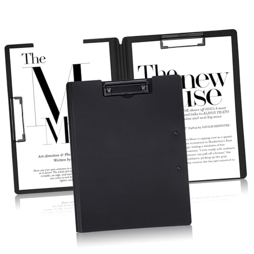 HOODANCOS 2 Stück Doppelter Ordner Lagerung Bretter Board-Clip-Ordner Professional tragbar Klappbare Klemmbrett Doppelklemmen Ordner Office-Dokumentenclip Klappbares Klemmbrett Plastik Black von HOODANCOS