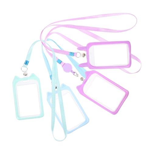 HOODANCOS 4 Stück Abzeichenhalter Lanyard-ID-Halter Schutz Lanyard-Halskette Lanyard einziehbar schützend Spielkartenhalter kratzfeste Kartenabdeckungen Namensbadehalter ID-Inhaber Kieselgel von HOODANCOS