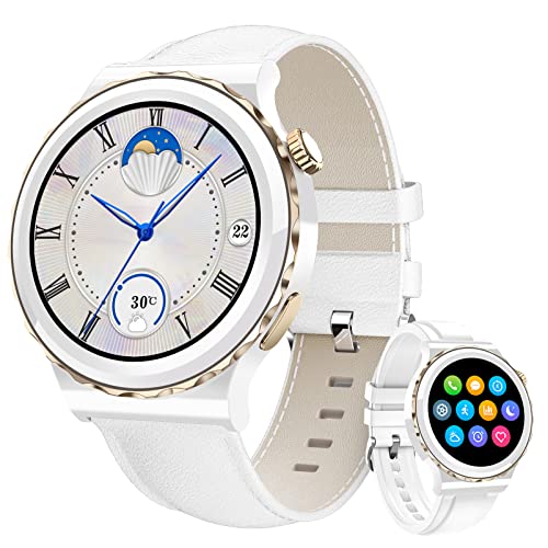 HOOGEE Smartwatch Damen mit Telefonfunktion 1.32 Zoll, Armbanduhr mit Pulsuhr Menstruationszyklus Schlafmonitor GPS Fitness Tracker Anpassbare NFC und Zahlungsfunktionen iOS Android (Weißgold) von HOOGEE