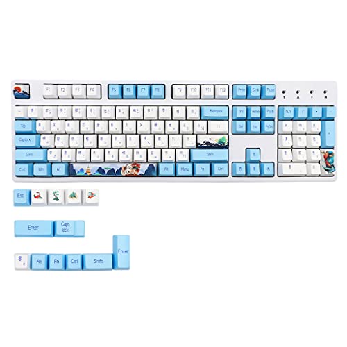 117 Tasten Dye Subbed PBT Tastenkappen Blaue Und Weiße Porzellanabdeckungen OEM Für Cherry MX Game Player Tastatur Einzigartig Für Tasten PBT Tastenkappen 117-teiliges Set Für Cherry Mx Switches von HOOLRZI