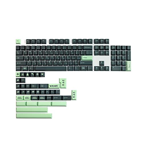 HOOLRZI Grüne Wasabi Senf Tastenkappen PBT Sublimation Mechanische Tastatur Originales Komplettes Set Personalisierbar Sushi 142 Tasten Tastenkappe Mechanische Tastatur Tastenkappen Set Niedliches von HOOLRZI