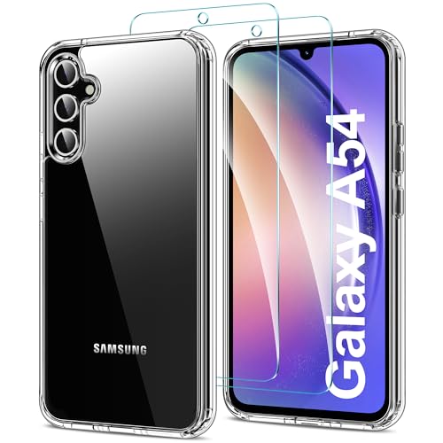 HOOMIL 3 in 1 Hülle für Samsung Galaxy A54 5G mit 2 Stück Schutzfolie, Nie Vergilbung Transparent Handyhülle Stoßfest Case Schutzhülle - Durchsichtig von HOOMIL