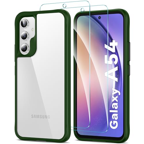 HOOMIL 3 in 1 Hülle für Samsung Galaxy A54 5G mit 2 Stück Schutzfolie, Nie Vergilbung Transparent Handyhülle Stoßfest Case Schutzhülle - Grün von HOOMIL