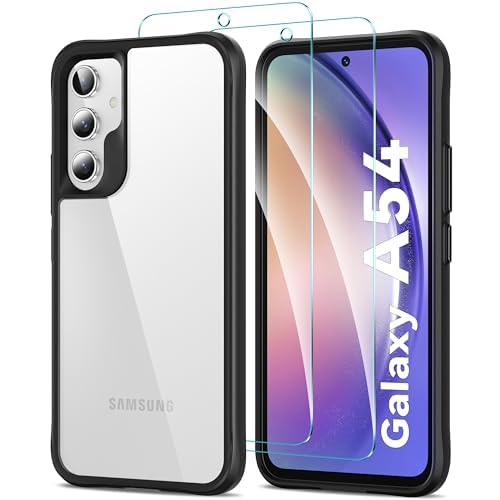 HOOMIL 3 in 1 Hülle für Samsung Galaxy A54 5G mit 2 Stück Schutzfolie, Nie Vergilbung Transparent Handyhülle Stoßfest Case Schutzhülle - Schwarz von HOOMIL
