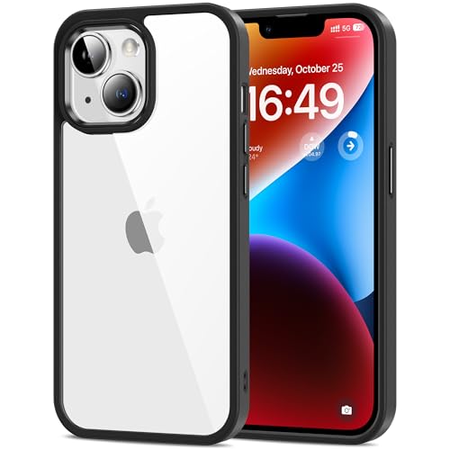 HOOMIL Crystal Clear Hülle für iPhone 14, [Nie Vergilbung] [Militärisch Stoßfest] Transparent Rückseite Schutzhülle - Schwarz von HOOMIL