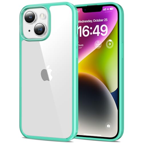 HOOMIL Crystal Clear Hülle für iPhone 14, [Nie Vergilbung] [Militärisch Stoßfest] Transparent Rückseite Schutzhülle - Mintgrün von HOOMIL