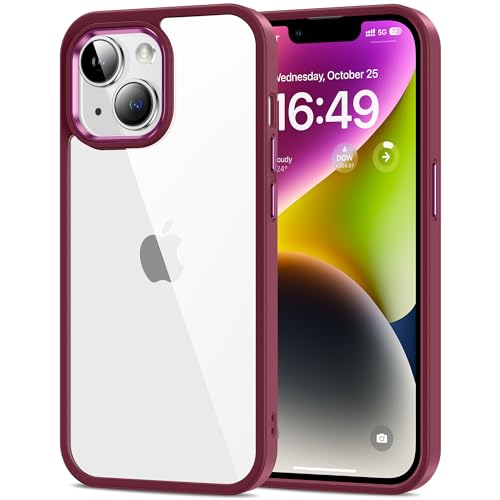 HOOMIL Crystal Clear Hülle für iPhone 14 Plus, [Nie Vergilbung] [Militärisch Stoßfest] Transparent Rückseite Schutzhülle - Rot von HOOMIL