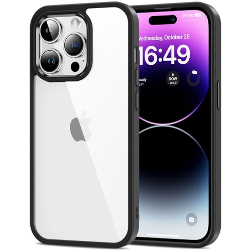 HOOMIL Crystal Clear Hülle für iPhone 14 Pro, [Nie Vergilbung] [Militärisch Stoßfest] Transparent Rückseite Schutzhülle - Schwarz von HOOMIL