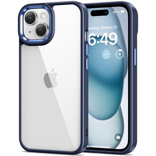 HOOMIL Crystal Clear Hülle für iPhone 15, [Anti Gelb] [Militärisch Stoßfest] Handyhülle Durchsichtig Hart Rückseite Schutzhülle - Blau von HOOMIL