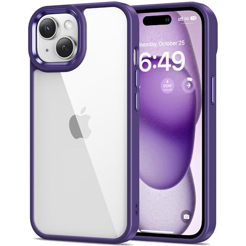 HOOMIL Crystal Clear Hülle für iPhone 15, [Anti Gelb] [Militärisch Stoßfest] Handyhülle Durchsichtig Hart Rückseite Schutzhülle - Dunkelviolett von HOOMIL