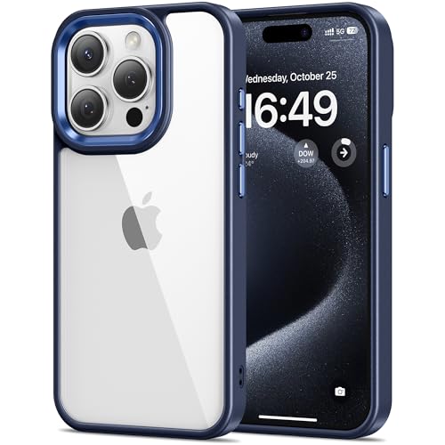 HOOMIL Crystal Clear Hülle für iPhone 15 Pro, [Anti Gelb] [Militärisch Stoßfest] Handyhülle Durchsichtig Hart Rückseite Schutzhülle - Blau von HOOMIL