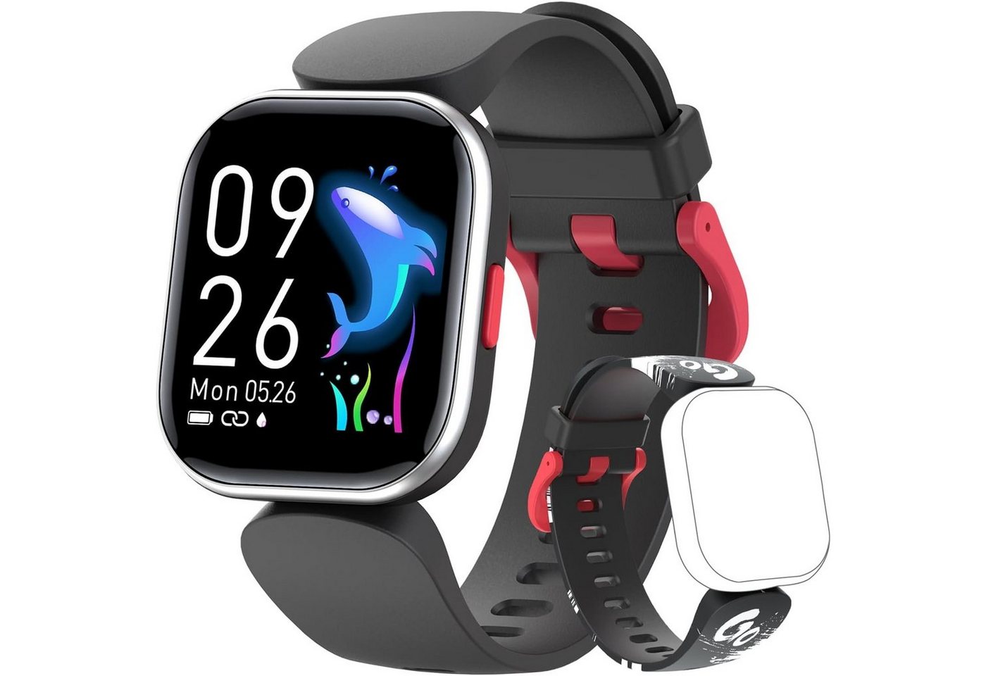 HOOMOON Smartwatch (1,4 Zoll, Android, iOS), Uhr Zifferblätter IP68 wasserdichte Kinder-Smartwatch mit 19 Sportmodi von HOOMOON