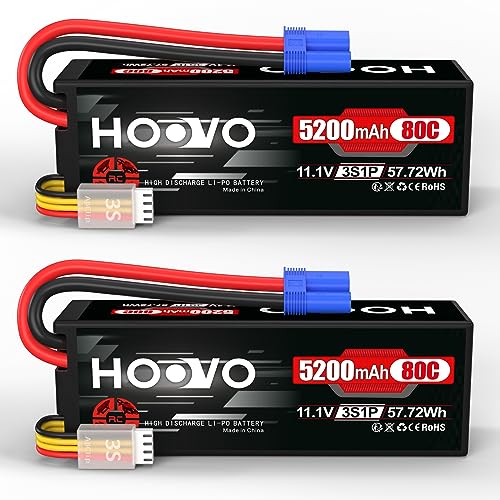 3S Lipo Akku 11,1V 5200mAh 80C HardCase RC Akkus Batterien mit EC5 Stecker HOOVO für RC Scale Hubschrauber Fahrzeuge Auto LKW Boote Hobby (2 Stück) von HOOVO
