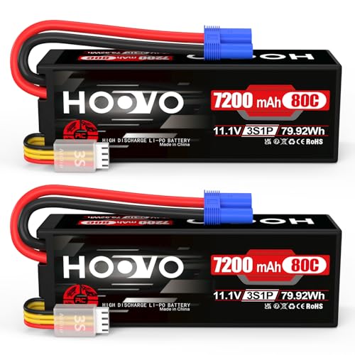 3S Lipo Akku 11,1V 7200mAh 80C Hard Case RC Battrien mit EC5 Stecker Wiederaufladbarer Akku HOOVO für RC 1/8 1/10 Scale Fahrzeuge Auto LKW Boote Hobby (2 Stück) von HOOVO