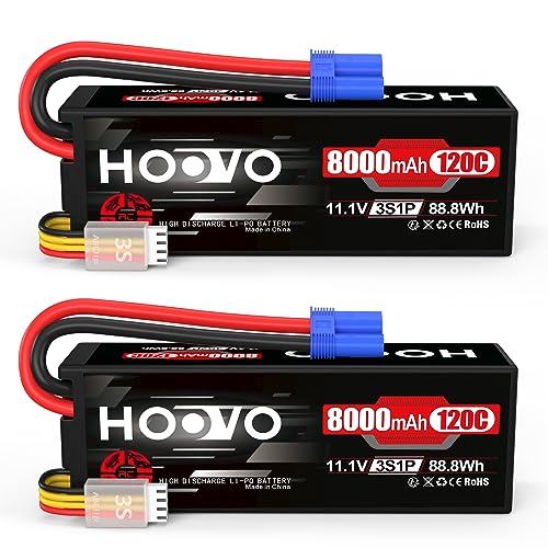 HOOVO 11,1V Lipo Akku 3S 8000mAh 120C HardCase RC Akku Battrien mit EC5 Anschlussstecker für RC Scale Hubschrauber Fahrzeuge Auto LKW Boote Hobby (2 Stück) von HOOVO