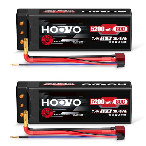 HOOVO 2S LiPo Akku 7,4V 80C 5200mAh RC Batterie Hartschale mit Deans-T Stecker für RC Auto Boot Truck LKW Truggy RC Hobby (2 Packungen) von HOOVO