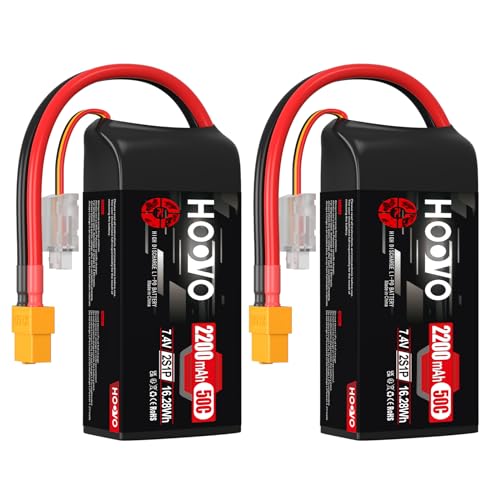 2S Lipo Akku 2200mAh 7,4V 50C SoftCase Kurzpack Short Lipo Battery mit XT60 Stecker RC Batterie HOOVO für 1:16 RC Auto LKW Heli Flugzeug Rock Crawler Airplane Helicopter (2 Stück) von HOOVO