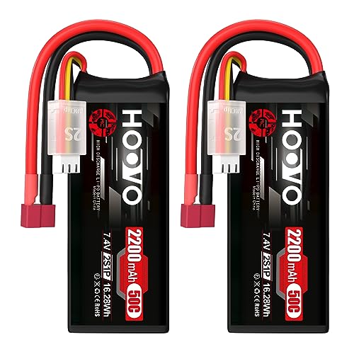 HOOVO 2S Lipo Akku 7,4V 2200mAh 50C SoftCase Lipo Battery mit Deans T Stecker RC Batterie für RC Auto LKW Heli Flugzeug Rock Crawler Airplane Helicopter Rc Car Truck Boot Hobby (2 Stück) von HOOVO